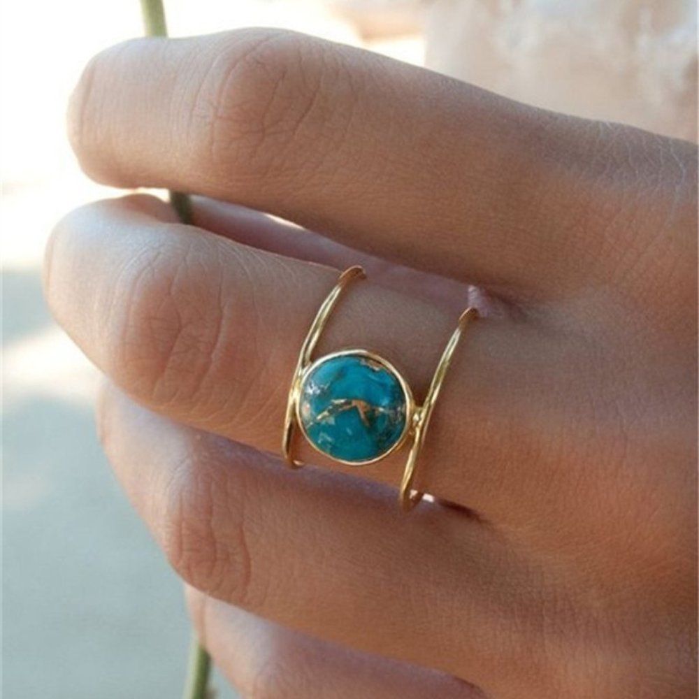 Free People Gold Cutout Ring Turquoise Stone